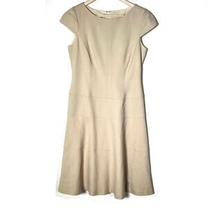 Ann Klein tan capped sleeve fit & flare dress size 4 B172